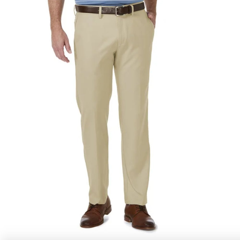 Haggar Mens Work To Weekend Straight Fit No Iron Comfort Waist Khaki 40W…